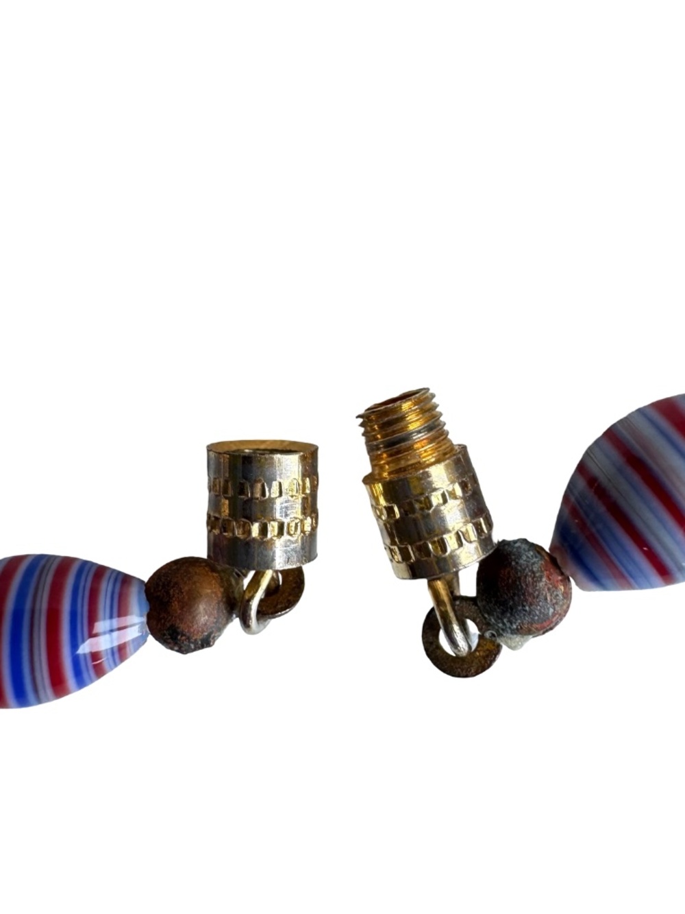 Vintage Striped Porcelain Bead Necklace Red White Blue Boho Festival Accessory - Picture 13 of 16